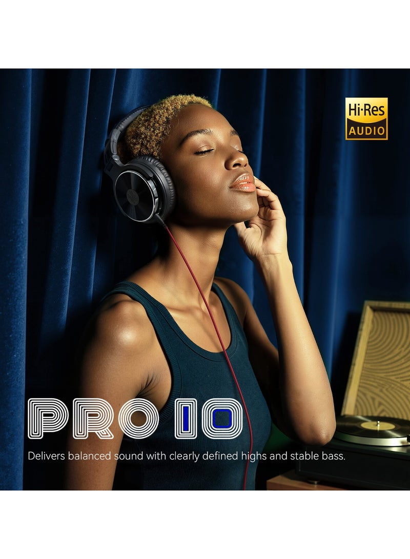 ون أوديو سماعات رأس سلكية OneOdio Pro10 فوق الأذن، سماعات مراقبة استوديو عالية الدقة وسماعات مزج دي جي مزودة بمحركات صوتية 50 مم ومقبس من 1/4 بوصة إلى 3.5 مم لأجهزة الكمبيوتر المحمولة، وأجهزة الكمبيوتر، والجيتار، ولوحة المفاتيح، ومكبر الصوت، والتسجيل، والبودكاست - أسود - Image 2